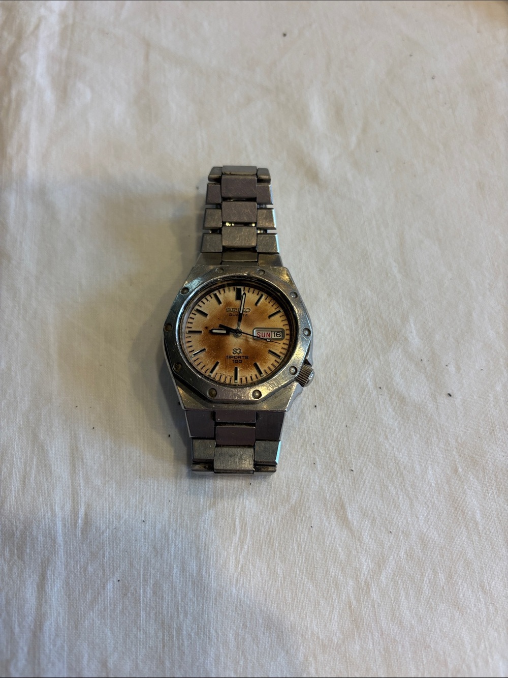 Men’s Vintage Stainless Steel Wristwatch with Patina Dial